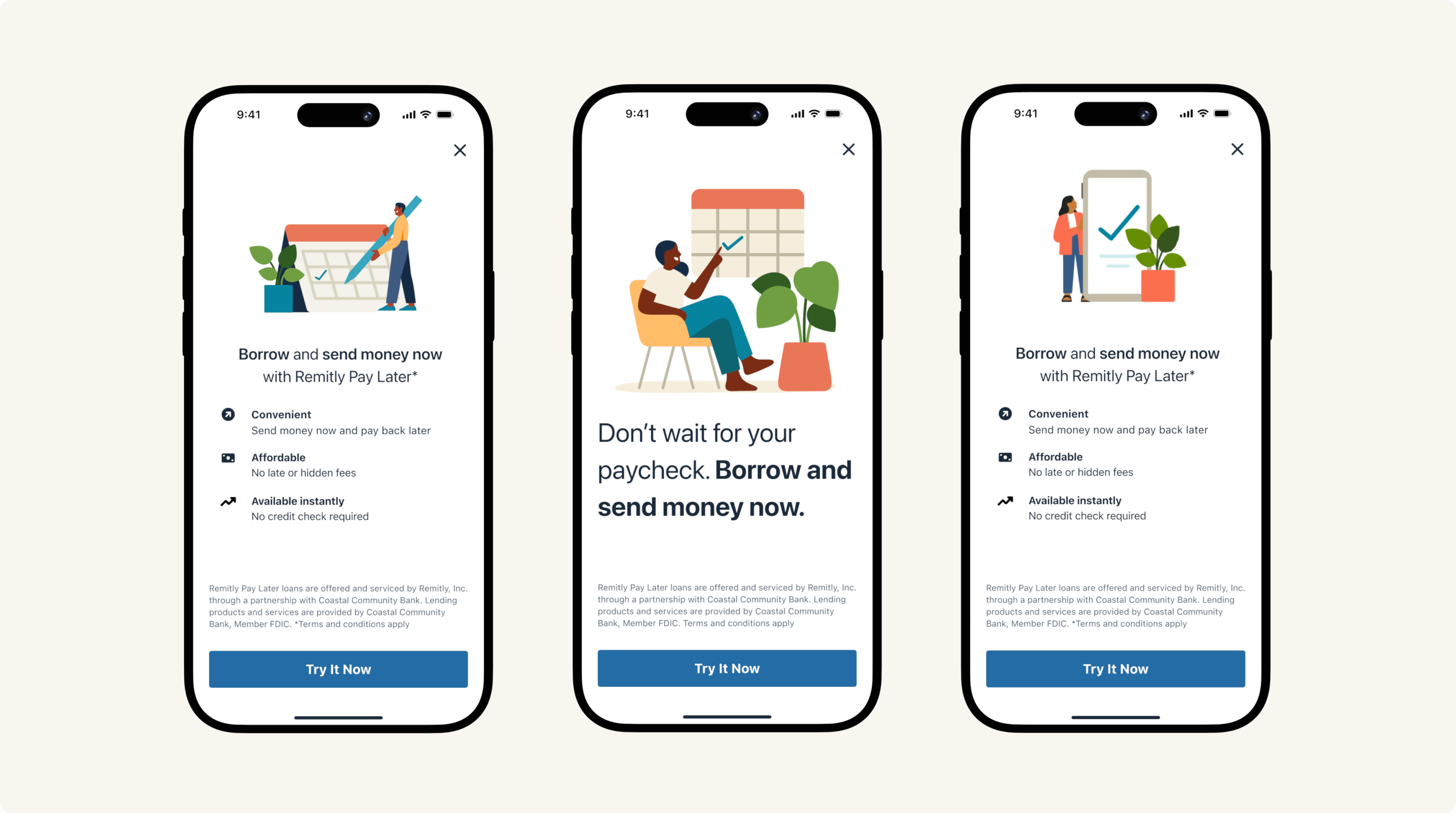 Remitly Pay Later — merchandising screen versions