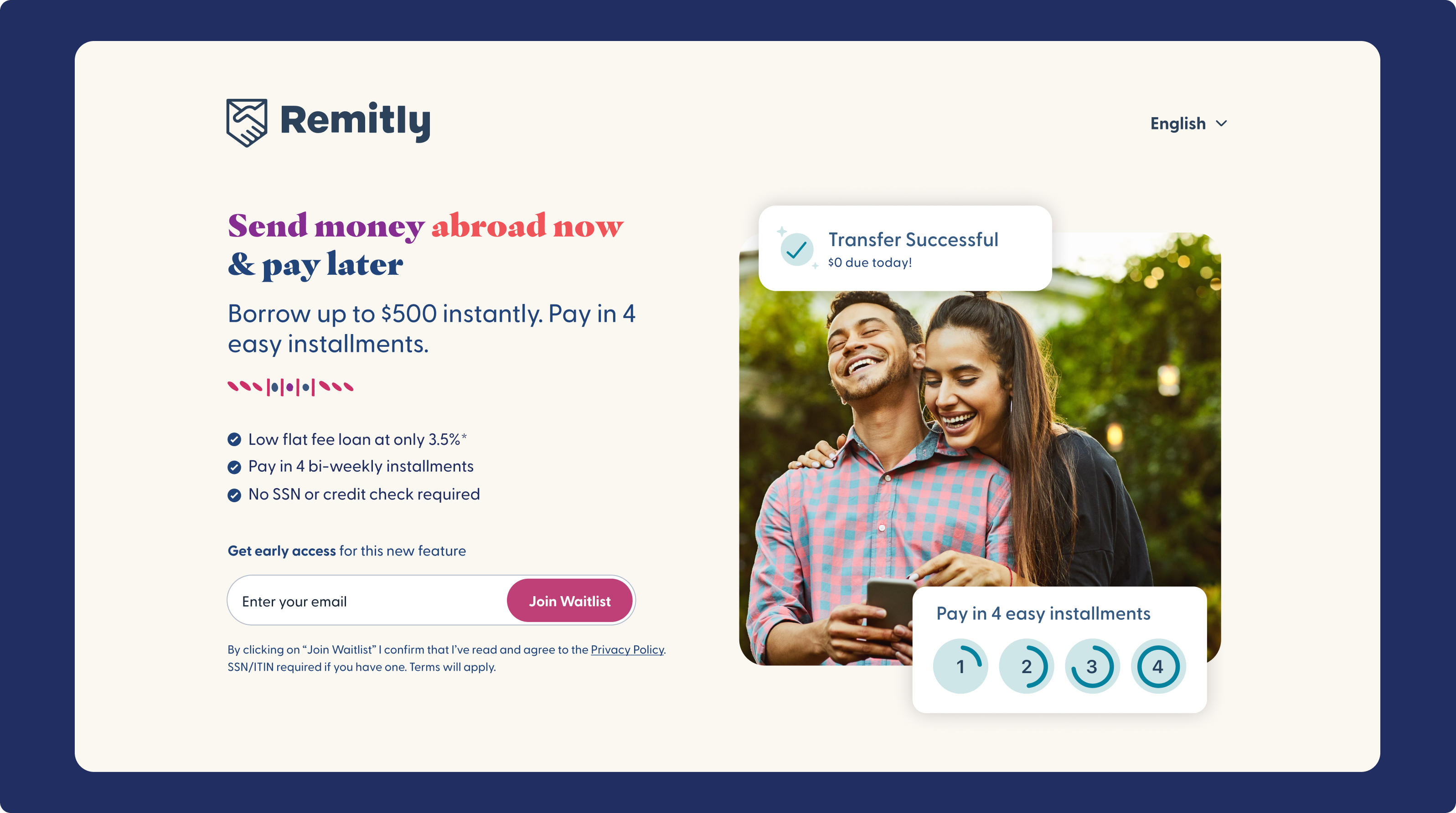 Remitly Pay Later — landing page